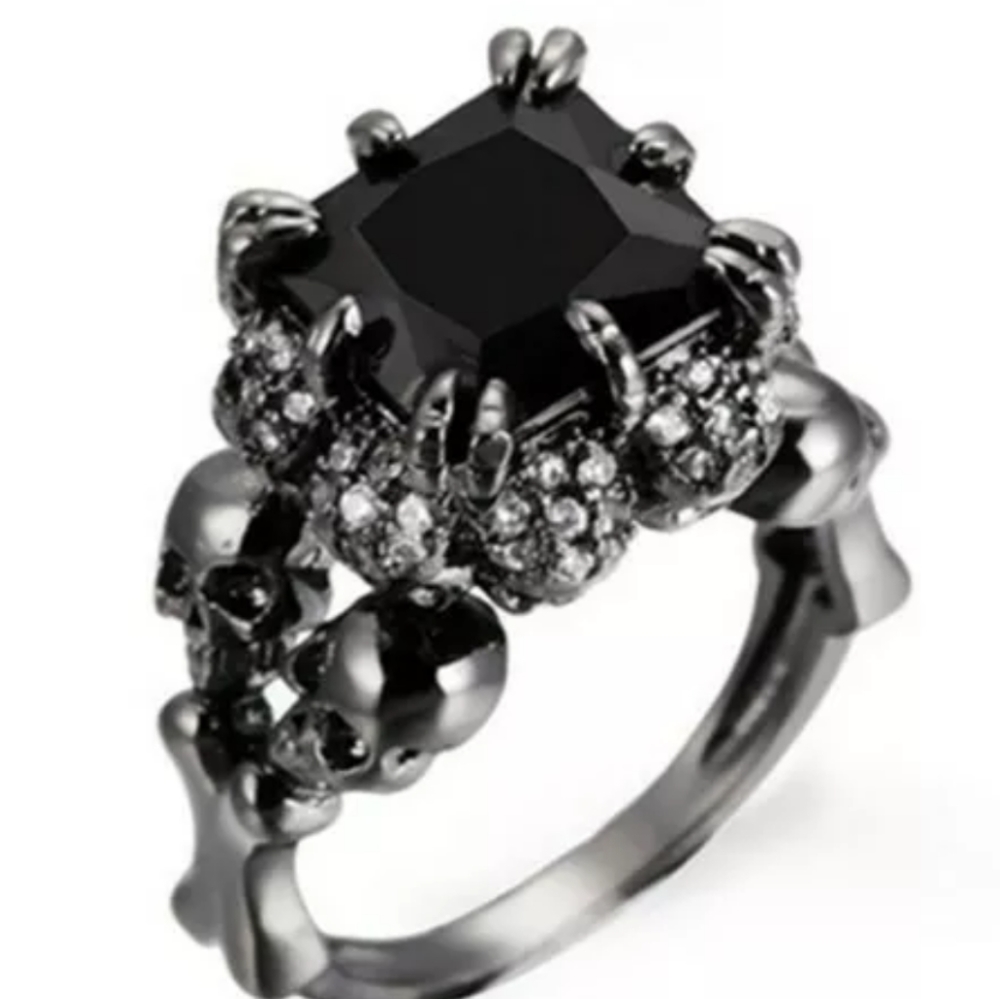 Black stainless steel skull ring